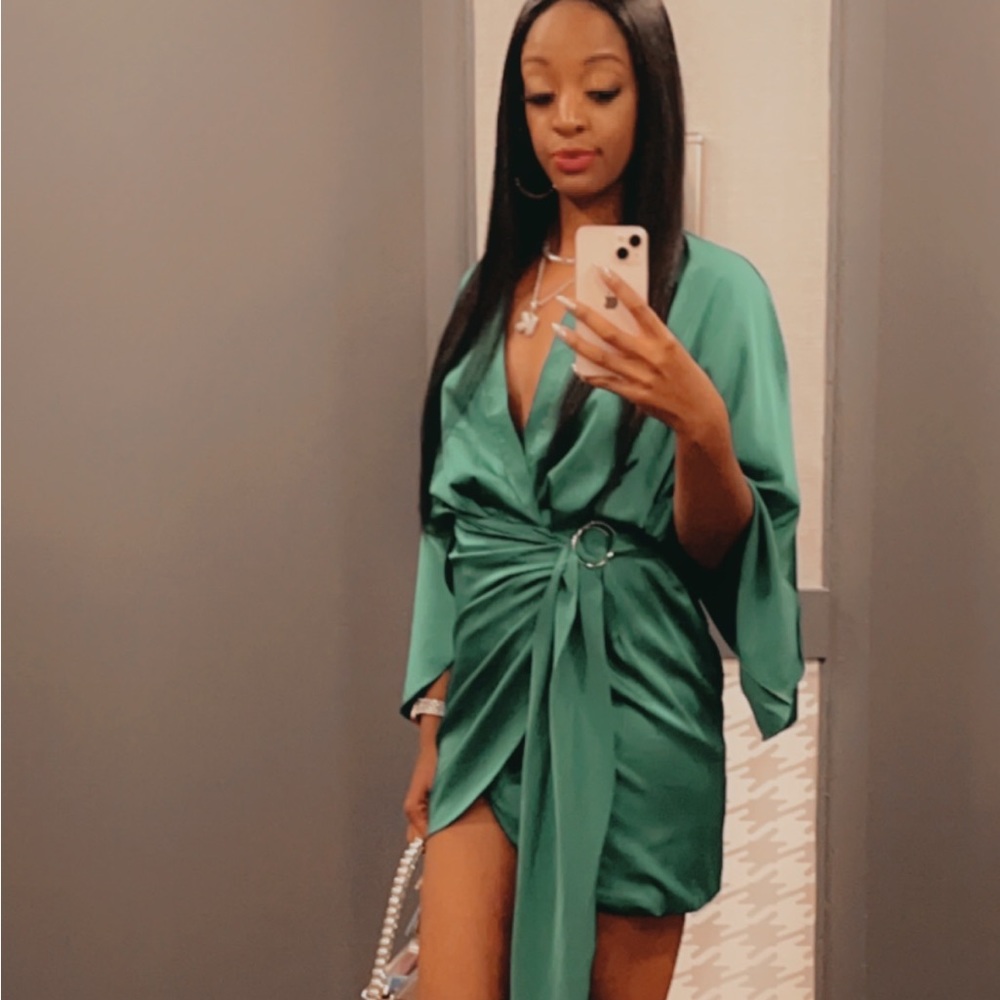 Satin Cutie Mini Dress- Kelly Green
